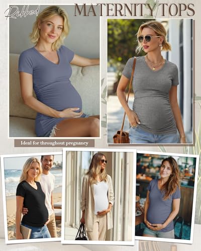Neer 4 Pack Women's Maternity Shirts Short Sleeve - color: Black, Light Heather Gray, White, Light Blue, size: Large