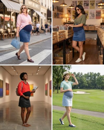 fitglam Women's Maternity Denim Skirts Over Belly Stretchy Pregnancy Skirts with Built-in Shorts - color: 02 Light Blue, size: Medium