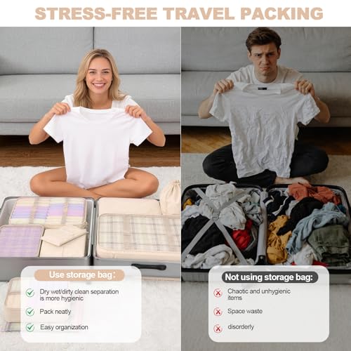 8 Set Packing Cubes for Travel, Suitcase Organizer Bags for Luggage (Cream) - color: Cream