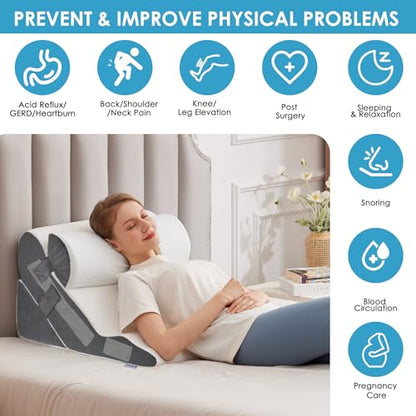MEGCXIT Wedge Pillow Set for After Surgery, Bed Wedge, 3PCS, White/Grey - color: White/Grey, size: 3pcs