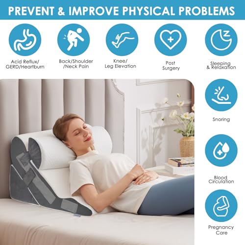 MEGCXIT Wedge Pillow Set for After Surgery, Bed Wedge, 3PCS, White/Grey - color: White/Grey, size: 3pcs