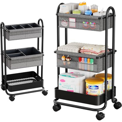 Modanais Baby Diaper Caddy Organizer Cart - 3 Tier Rolling Cart, Black - color: Black