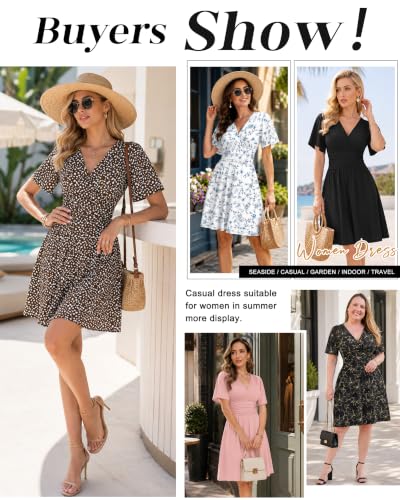 Womens Summer Dress Ruffle Sleeve V Neck Wrap Dress with Pockets - color: Light Pink, size: Large