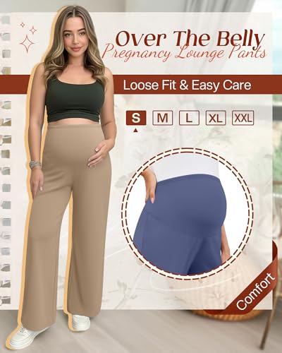 3 Pack Women's Maternity Lounge Pants Soft Sweatpants - color: Cream, Khaki, Haze Blue, size: Medium