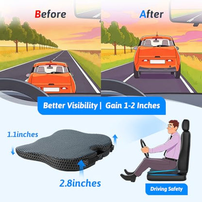 Wedge Car Seat Cushion for Better Visibility & Sciatica Pain Relief - color: Gray