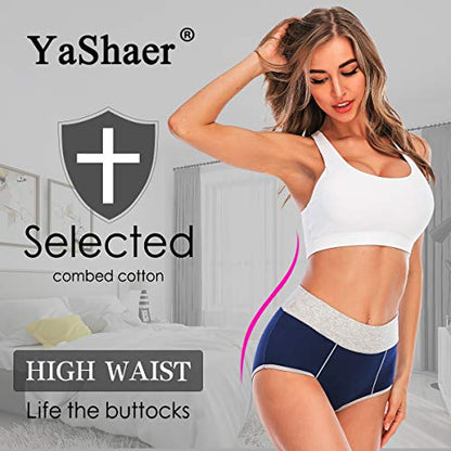 YaShaer Women's Cotton Underwear High Waist Stretch Briefs Soft Underpants Ladies Full Coverage Panties 5 Pack - color: Color01-5 Pack, size: X-Large
