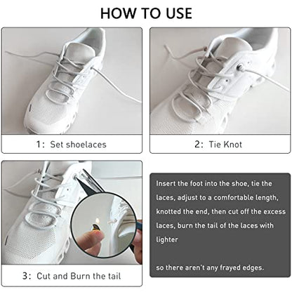 3 Pairs Elastic Shoe Laces Replacement Laces for Running Shoes,Stretch Oval Strings Replacement Shoestrings - color: Black*2+white*1
