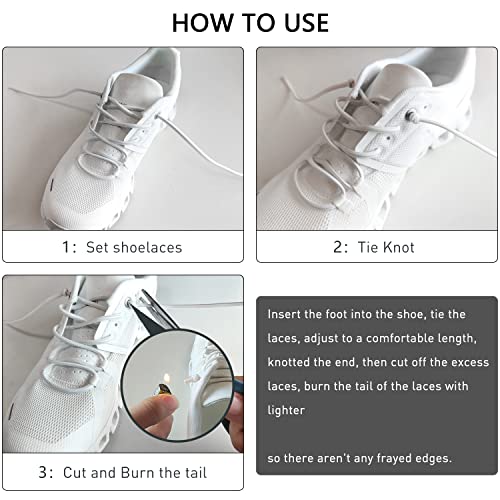 3 Pairs Elastic Shoe Laces Replacement Laces for Running Shoes,Stretch Oval Strings Replacement Shoestrings - color: White