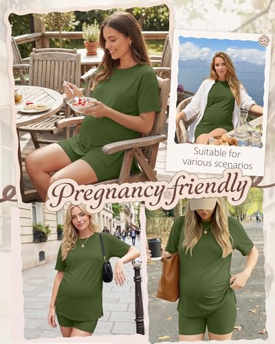 Women's Maternity Pajamas Set 2 Piece Outfits - color: Army Green, size: Small