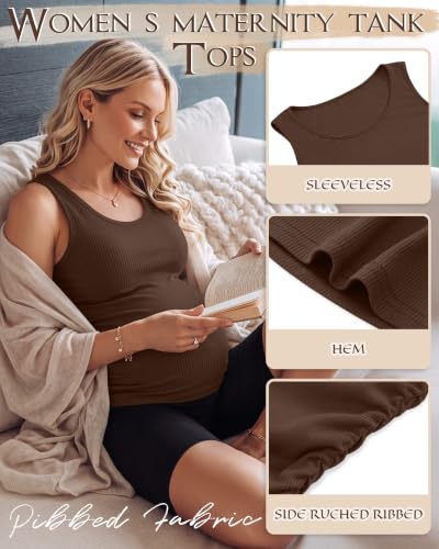Riyiper 3 Pack Women's Maternity Tank Tops - color: Black, White, Coffee, size: X-Large