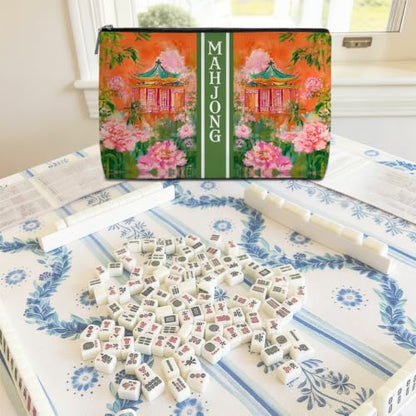 Orange Chinoiserie Pagoda Mahjong Tile Bag Makeup Bag (Case Only) - color: Multicolor 1842