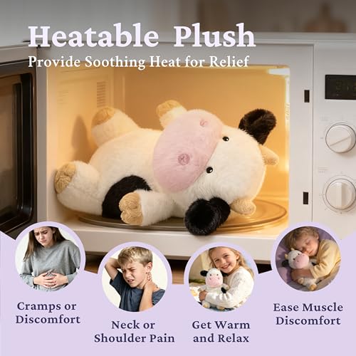 IKASA Microwavable Stuffed Animal Cow Plush, Heating Weighted 1.5 lbs - color: Black White Cow