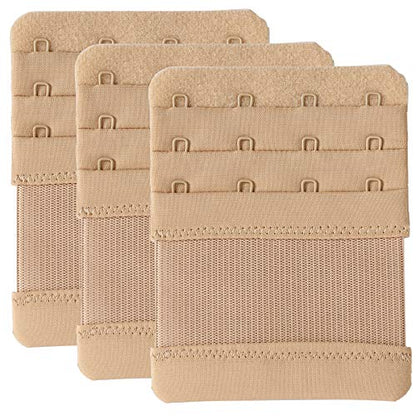 Bra Extenders 4 Hook Elastic Stretchy Bra Extensions Strap Comfortable 3pcs-Pack - color: Beige, 4 Hook 3/4 Inch Spacing