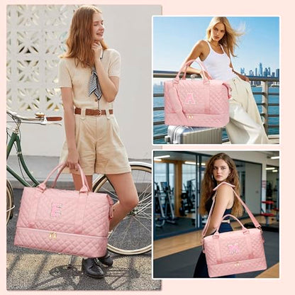 Gift for Teens Personalized Initial Duffle Bag for Girls(Pink,P) - color: Pink, style: P