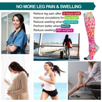 LEVSOX Compression Socks Women and Men, 20-30mmHg, Best for Nurses, Travel, Pregnancy - color: 3 Pairs Printing, size: Medium