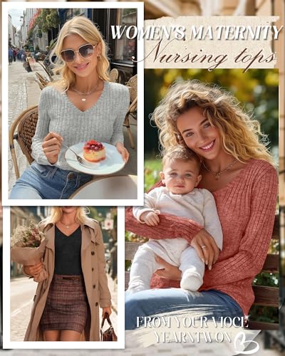 4 Pack Women's Maternity Nursing Tops - color: Black, Light Gray, Pea Green, Brick Red, size: Small