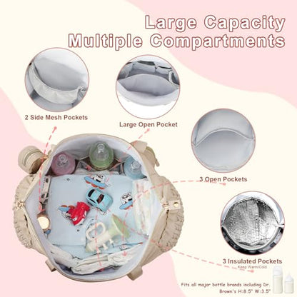 Diaper Tote Bag for Baby 6PCS, Large Mom Hospital Bags with Changing Pad - color: Grey