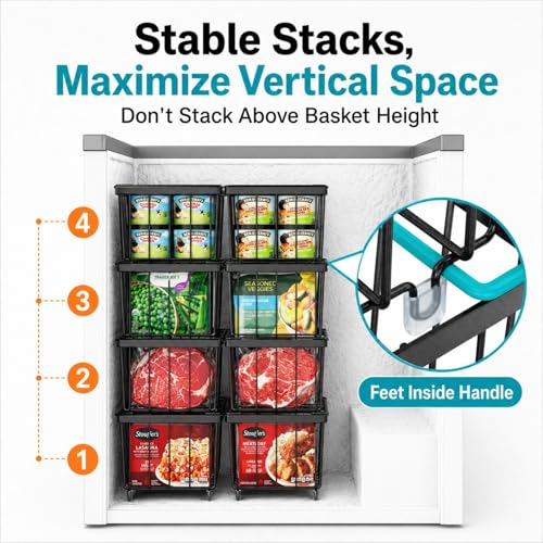 iSPECLE Chest Freezer Organizer - Storage Baskets for 5 to 7 Cu.Ft, 8 Pack - color: 8-Pack Black (2 Columns)