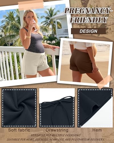 4 Pack Women's Maternity Casual Shorts - color: Charcoal Gray, Cream, Brown, Black, size: X-Large