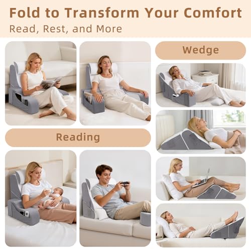 Foldable Reading Pillow for Sitting in Bed Adult, White/Grey, 19" - color: White/Grey-5pcs