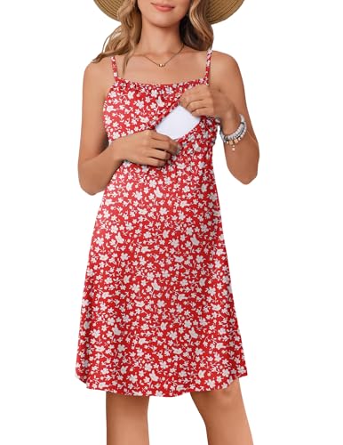 Ekouaer Womens Nursing Dress Summer Breastfeeding Maternity Clothes - color: Red Daisy Floral, size: Medium