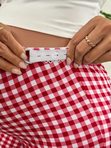 MakeMeChic Women's Maternity Capri Pants Plaid High Waist Workout Leggings - color: Red and White, size: Large