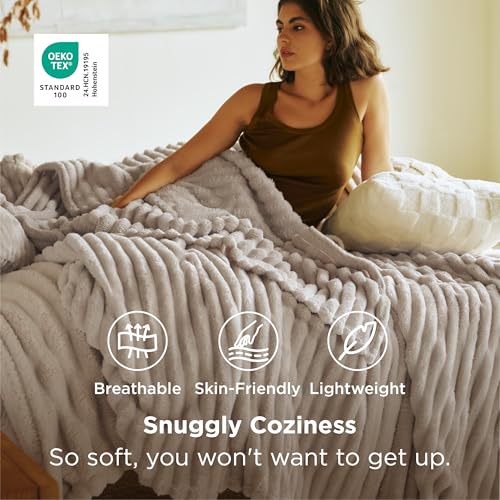 Bedsure Soft Full Size Fleece Blankets for Bed Beige 84"x90" - color: Beige, size: Full
