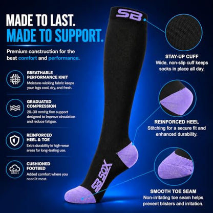 SB SOX Compression Socks for Men & Women (20-30mmHg) - color: Black/Purple, size: Small