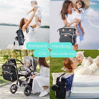 ZRSUN Diaper Bag with Changing Station, 3 in 1 Multifunctional, Black - color: Black