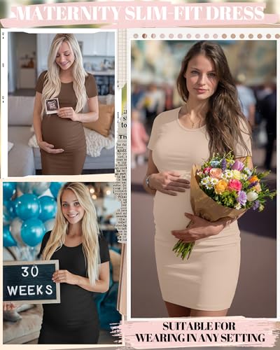Riyiper 3 Pack Womens Maternity Short Sleeve Dresses - color: Black, Coffee, Khaki, size: Small