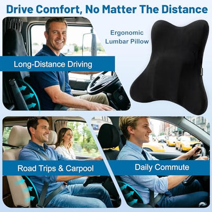 Lumbar Support Pillow, Memory Foam Back Cushion for Car & Office Chair - Black - color: Black