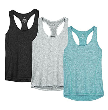 icyzone 3 Pack Women's Racerback Workout Tank Tops - color: Black/Granite/Green, size: Medium