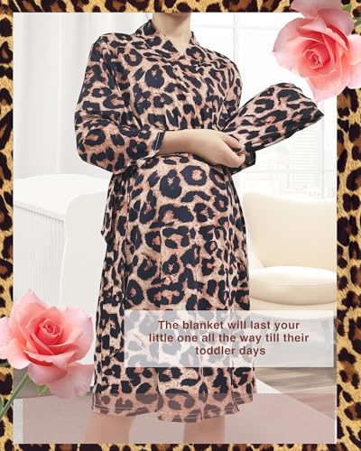 Maternity Robe with Matching Swaddle Soft Mommy Robe Receiving Blanket Set…