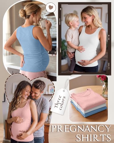 Riyiper 3 Pack Women's Maternity Tank Tops - color: White, Light Blue, Pink, size: X-Large
