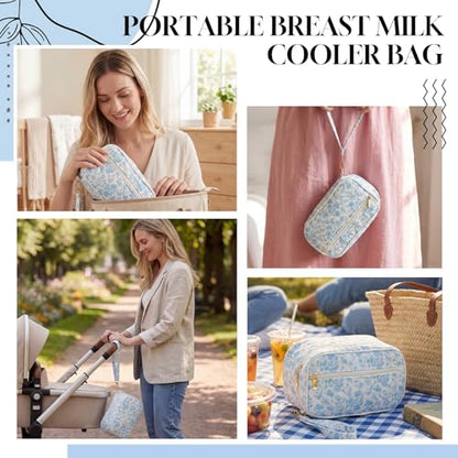 Abbylike Breastmilk Cooler Travel Bag with 2 Ice Packs, Blue Floral