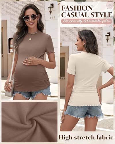 Ficerd 4 Pack Women's Maternity Pregnancy Tops - color: Black, Khaki, Coffee, Beige, size: XX-Large