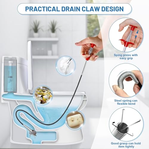 61-Inch Flexible Drain Snake with 4-Claw Grabber for Sink, Shower & Tub - style: 61 IN