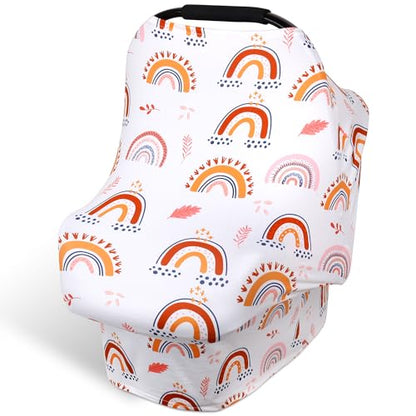 Rquite 4-in-1 Baby Car Seat Canopy, Stretchy Nursing Breastfeeding Cover - color: Rainbow