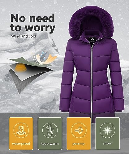 Women's Long Warm Winter Puffer Jacket Lightweight Fashions Down Coats - color: Purple, size: Small