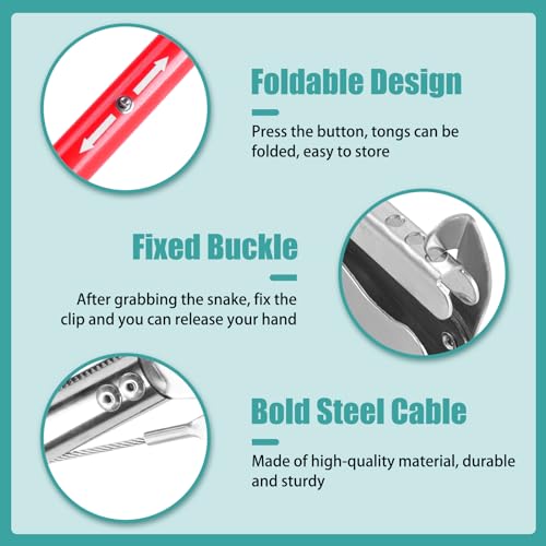 50" Collapsible Stainless Steel Snake Grabber Tool: Multi-Functional Hook, Tongs, Pole, Reacher for Safe Snake Handling and Rattlesnake Catching