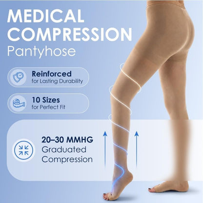 ABSOLUTE SUPPORT Compression Pantyhose 20-30mmHg, Opaque, Beige, Small - color: Beige, size: Small