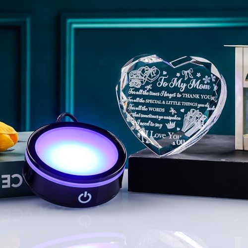 Mom Crystal Heart Keepsake with LED Base, Laser Engraved Love Message Gift - color: Mom Gift