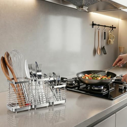 Utensil Holder, Stainless Steel Utensil Drying Rack for Kitchen Counter - color: 2 Large+1 Small