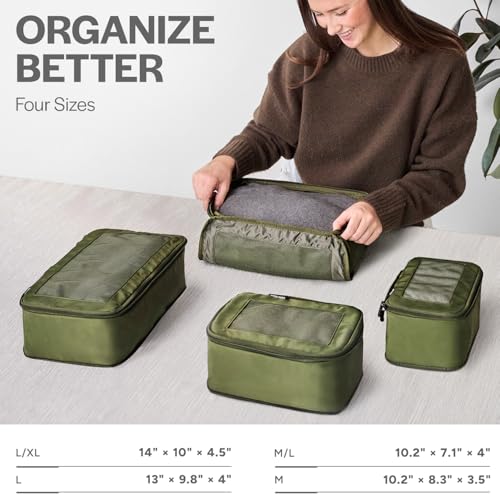 Aerotrunk Compression Packing Cubes for Travel, 4-Pack, Olive - color: Olive, size: 4-Pack