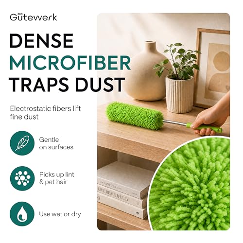Gütewerk Extendable Microfiber Duster, 360° Bendable Head, 55 Inch Green - color: Green, size: up to 55 inch