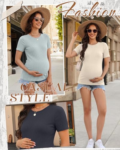 4 Pack Womens Maternity Shirts Work Tees - color: Apricot, Light Blue, Dove Gray, Midnight Blue, size: Small