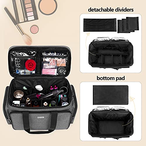 BAFASO Large Makeup Bag Cosmetic Bag with Removable Dividers, Gray - color: Gray