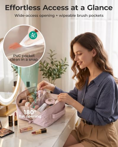 BAGSMART Easy-Access Makeup Bag, Water-Resistant Travel Toiletry Organizer - color: Brown