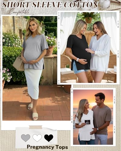 Ficerd 3 Pack Women's Maternity Shirts - color: Black, White, Light Gray, size: Medium