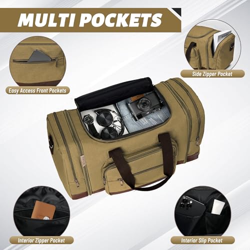 50L Expandable Canvas Duffle Bag Weekender Travel Carry On Gym - color: Khaki
